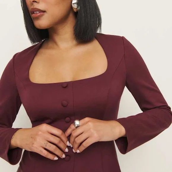 Reformation Burgundy Long Sleeve Button-Up Top - Picture 2 of 7